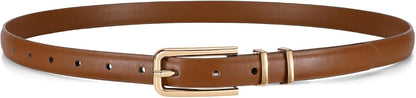 HOTJASGOOD Women's Skinny PU Leather Belt Thin Waist Belt with Gold Buckle for Jeans Pants Dresses 0.7
