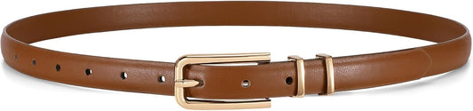 HOTJASGOOD Women's Skinny PU Leather Belt Thin Waist Belt with Gold Buckle for Jeans Pants Dresses 0.7