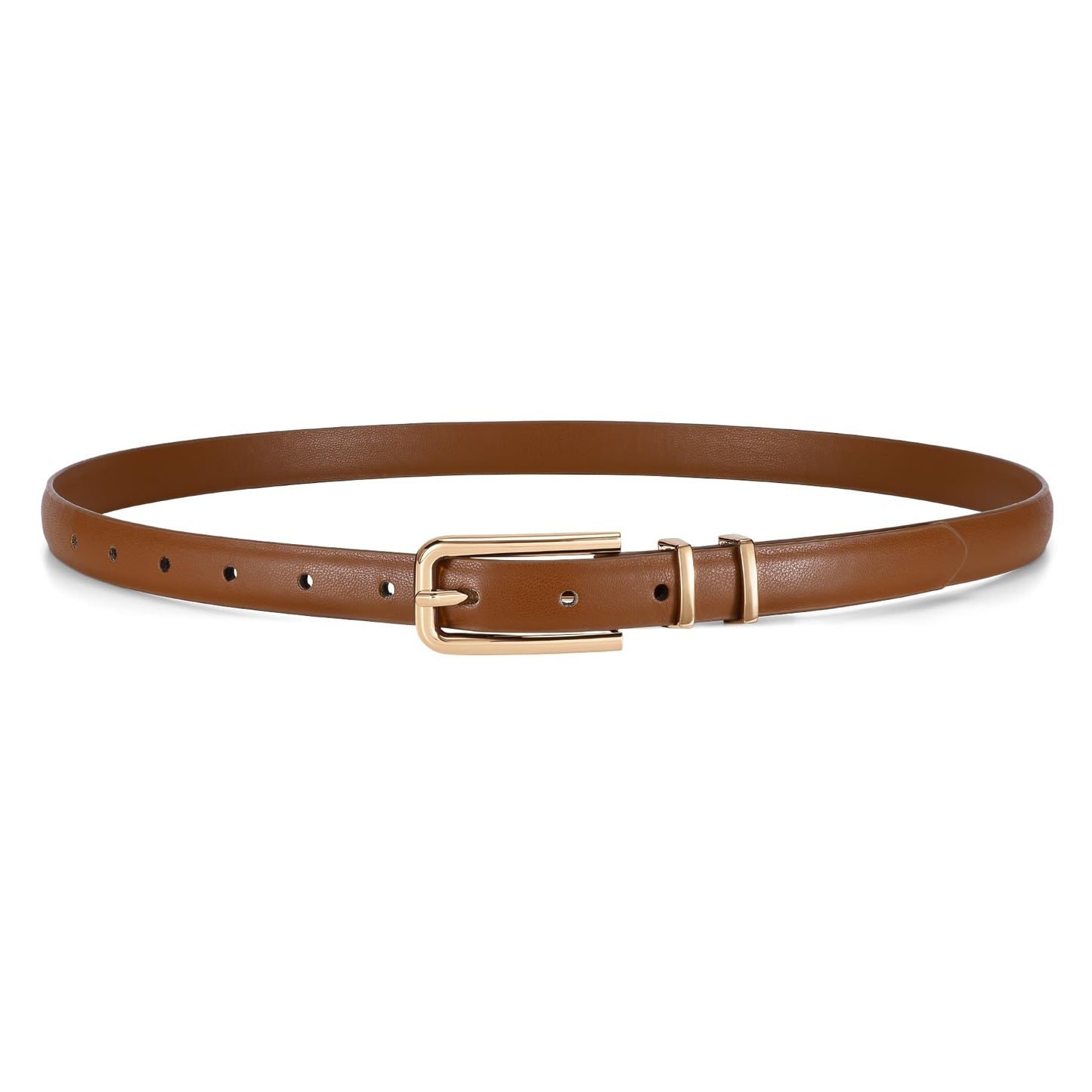 HOTJASGOOD Women's Skinny PU Leather Belt Thin Waist Belt with Gold Buckle for Jeans Pants Dresses 0.7