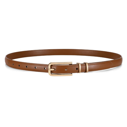 HOTJASGOOD Women's Skinny PU Leather Belt Thin Waist Belt with Gold Buckle for Jeans Pants Dresses 0.7