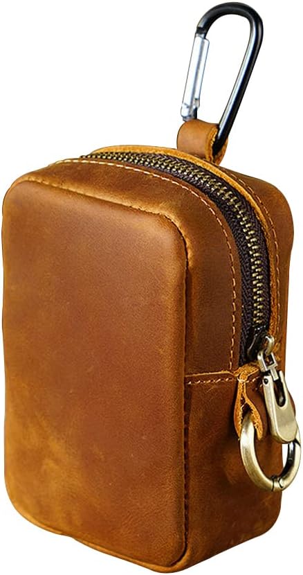 HOT1 Pcs Leather Coin Pouch Keychain, Leather Mini Belt Bag,Coin Organizer, Change Holder, Leather zipper Pouch for Men & Women，Outdoor Running Sports Mini Storage Bag