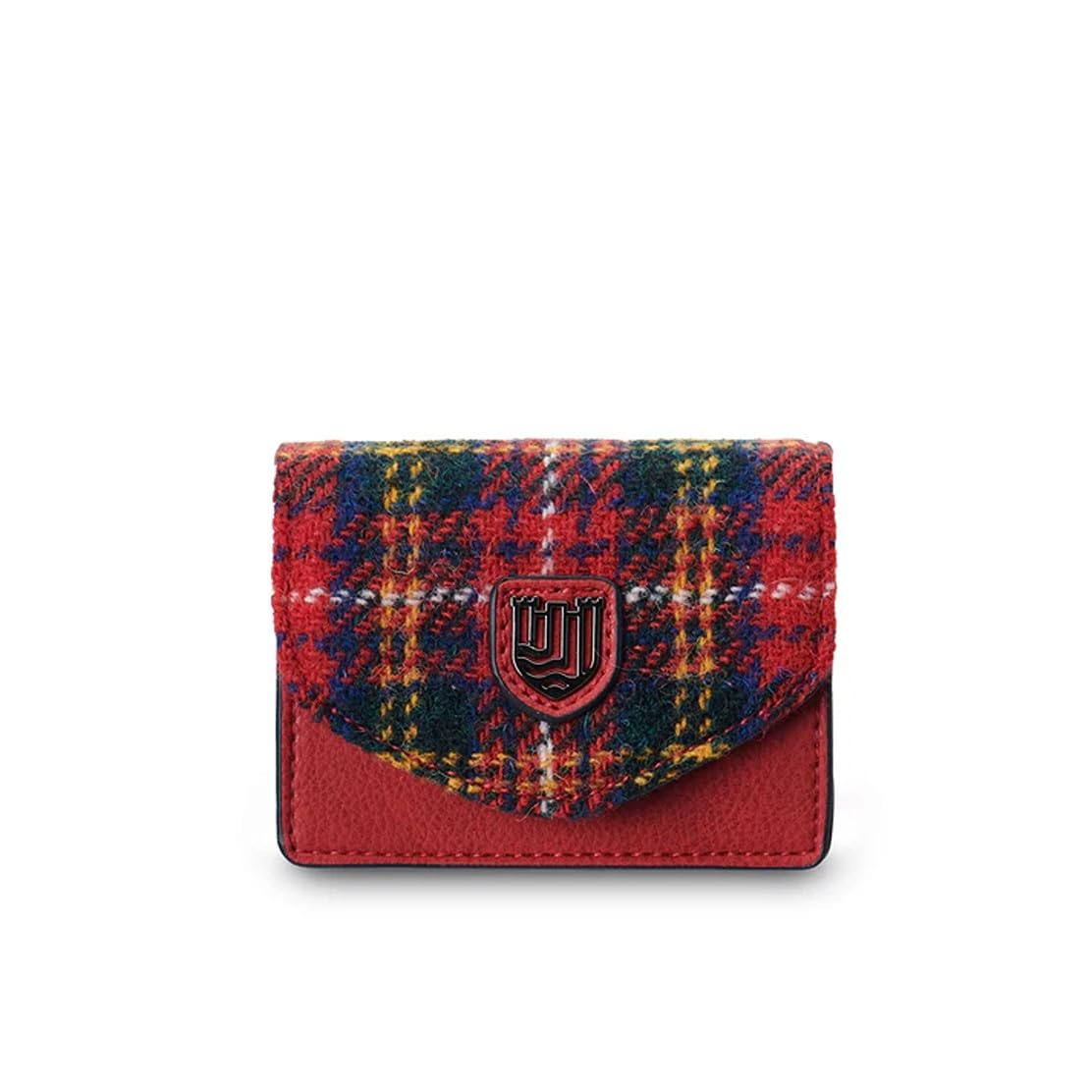 HOTIslander The Card Case - Made of Microfibre Leather & Harris Tweed, 4.13'x3.14' (Pink and Blue Tartan)