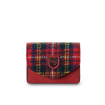 HOTIslander The Card Case - Made of Microfibre Leather & Harris Tweed, 4.13'x3.14' (Pink and Blue Tartan)