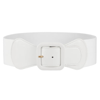 HOTJASGOOD Women Elastic Wide Belt Stretchy Vintage Waist Belt for Dress with Fashion Square Buckle