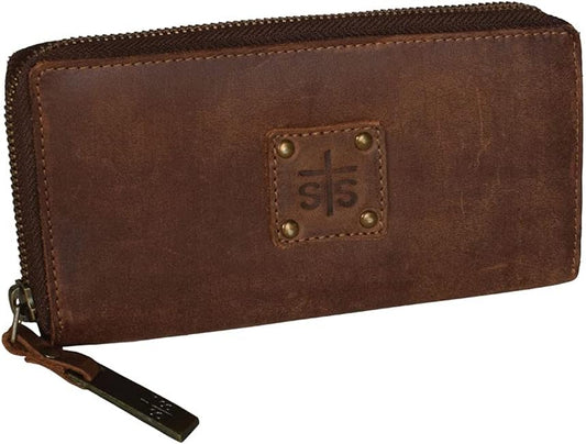 HOTSTS Ranchwear Women's Distressed Brown Leather Baroness Bi-fold Zip Wallet
