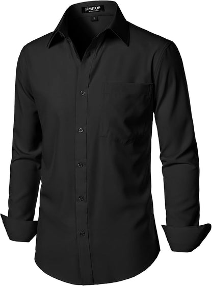 HOTJEMITOP Men Stretch Business Casual Dress Shirts | Regular Fit, Formal, Long Sleeve, Button Down, Tuxedo, Wedding, Prom, with Pocket