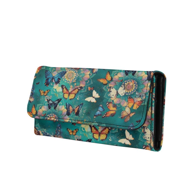 HOTLotus Mandala Women PU Leather Tri-fold Wallets Black And White Sketch Flower Zipper Pocket Buckle Money Manager Starry Sky Tall Billfold Secretary Cash Wallet