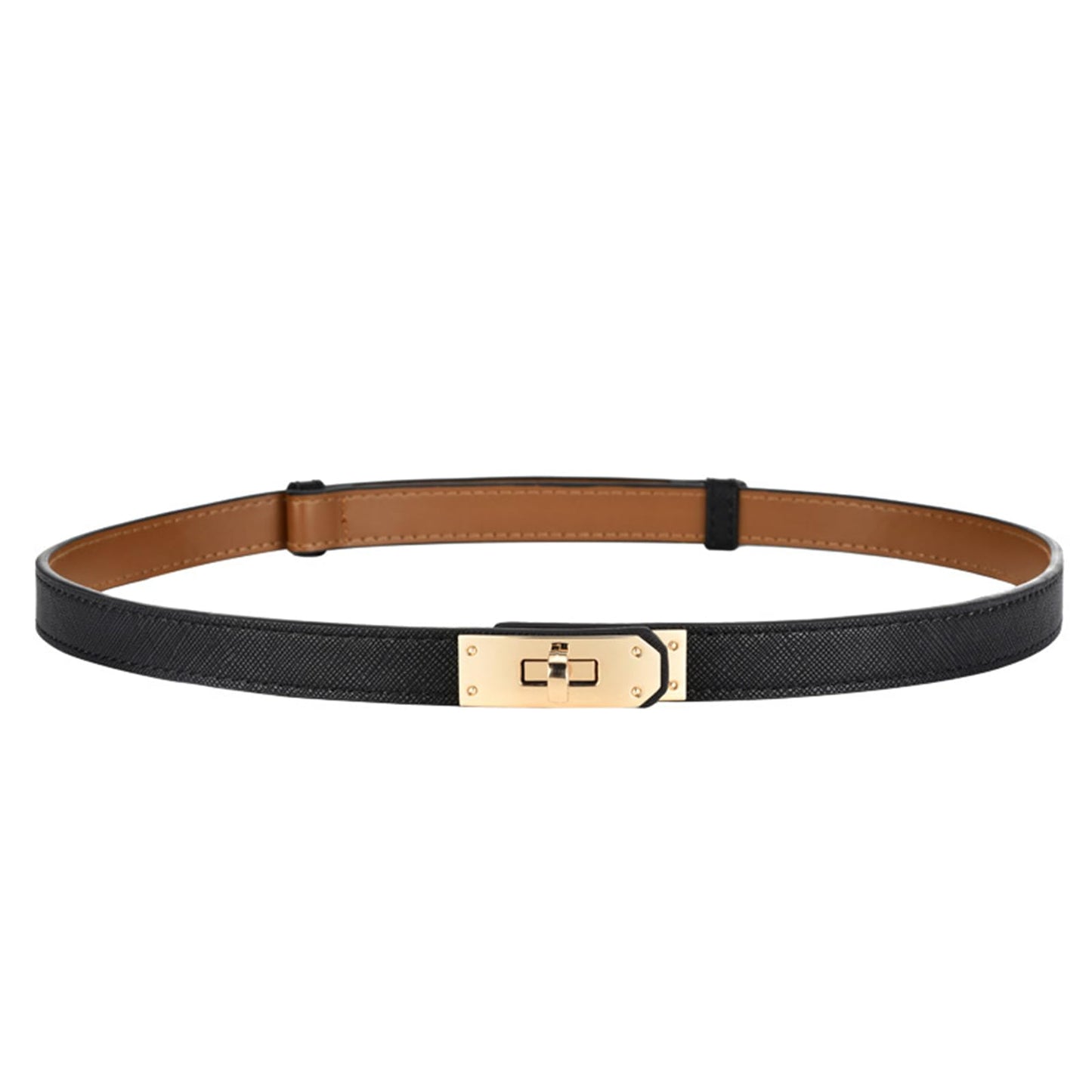 HOTFENLDY Adjustable Thin Belts For Womens Skinny Belts For Dresses Womens Solid Color Alloy Turn Lock Belts For Jeans