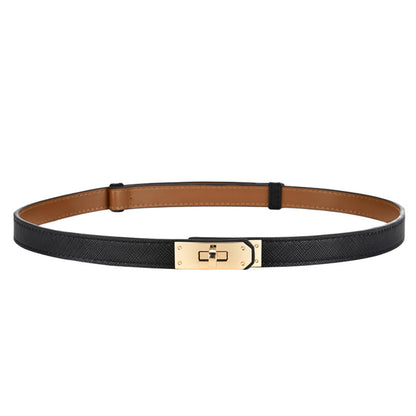 HOTFENLDY Adjustable Thin Belts For Womens Skinny Belts For Dresses Womens Solid Color Alloy Turn Lock Belts For Jeans