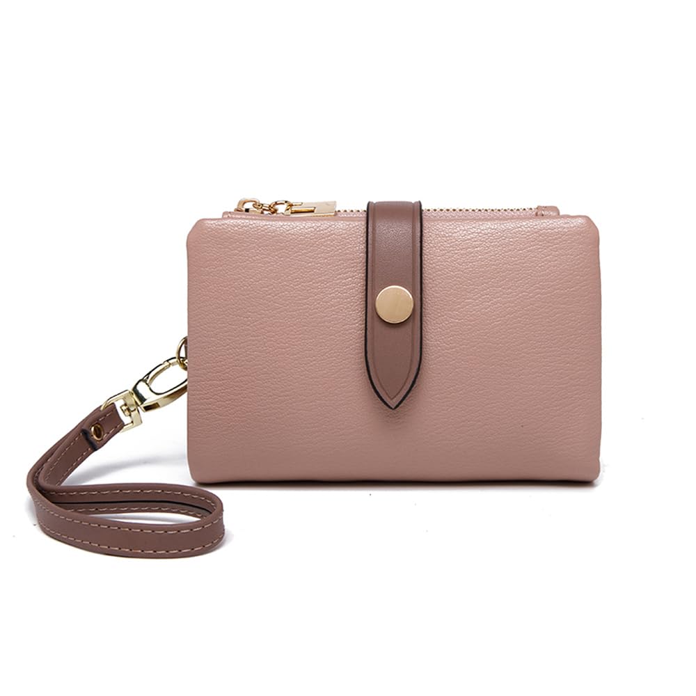 HOTWallets for Women Small Bifold Rfid Leather Ladies Wallets,Compact Wristlet Womens Billfold,Trifold Card Holder with Multi Credit Card Slot Zipper Coin Pocket and Wrist Strap(White)