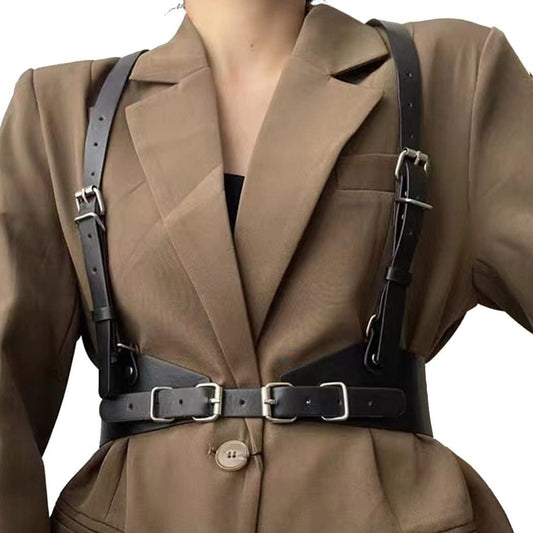 HOTBODIY Punk Women Waist Belts PU Leather Fashion Body Chain Belt Rave Halloween Accessories Belt Adjustable Goth