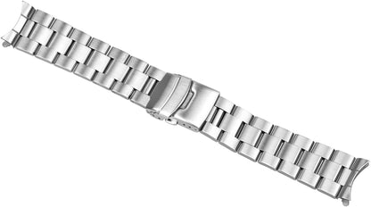 HOTJuntan Stainless Steel Curved Solid End Tapered Watch Band, 18mm 20mm 21mm 22mm Watch Bands Metal Watch Strap Bracelet Replacement Deployment Double Buckle Silver Black Silver Gold