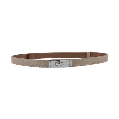 HOTANHAISHUILV Women's Skinny Leather Belt with Adjustable Golden Turn-Lock Buckle - Ideal for Dresses, Jeans, and Coats