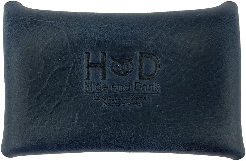 HOTHide & Drink, Rustic Leather Envelope Shaped Coin Case, Secret Bag Miniature World, Handmade (Slate Blue)