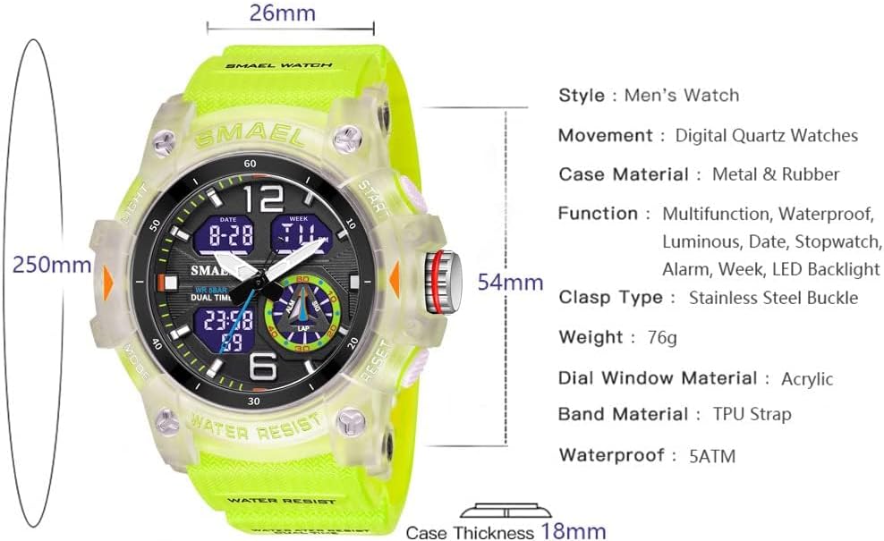 HOTGosasa Men's Large Face Outdoor Sports Watches Military S-Shock Watch Waterproof, Backlight, Alarm, Stopwatch Features - Rugged Wristwatch for Training, Hiking, and Adventure