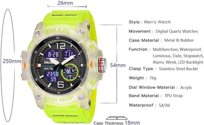 HOTGosasa Men's Large Face Outdoor Sports Watches Military S-Shock Watch Waterproof, Backlight, Alarm, Stopwatch Features - Rugged Wristwatch for Training, Hiking, and Adventure