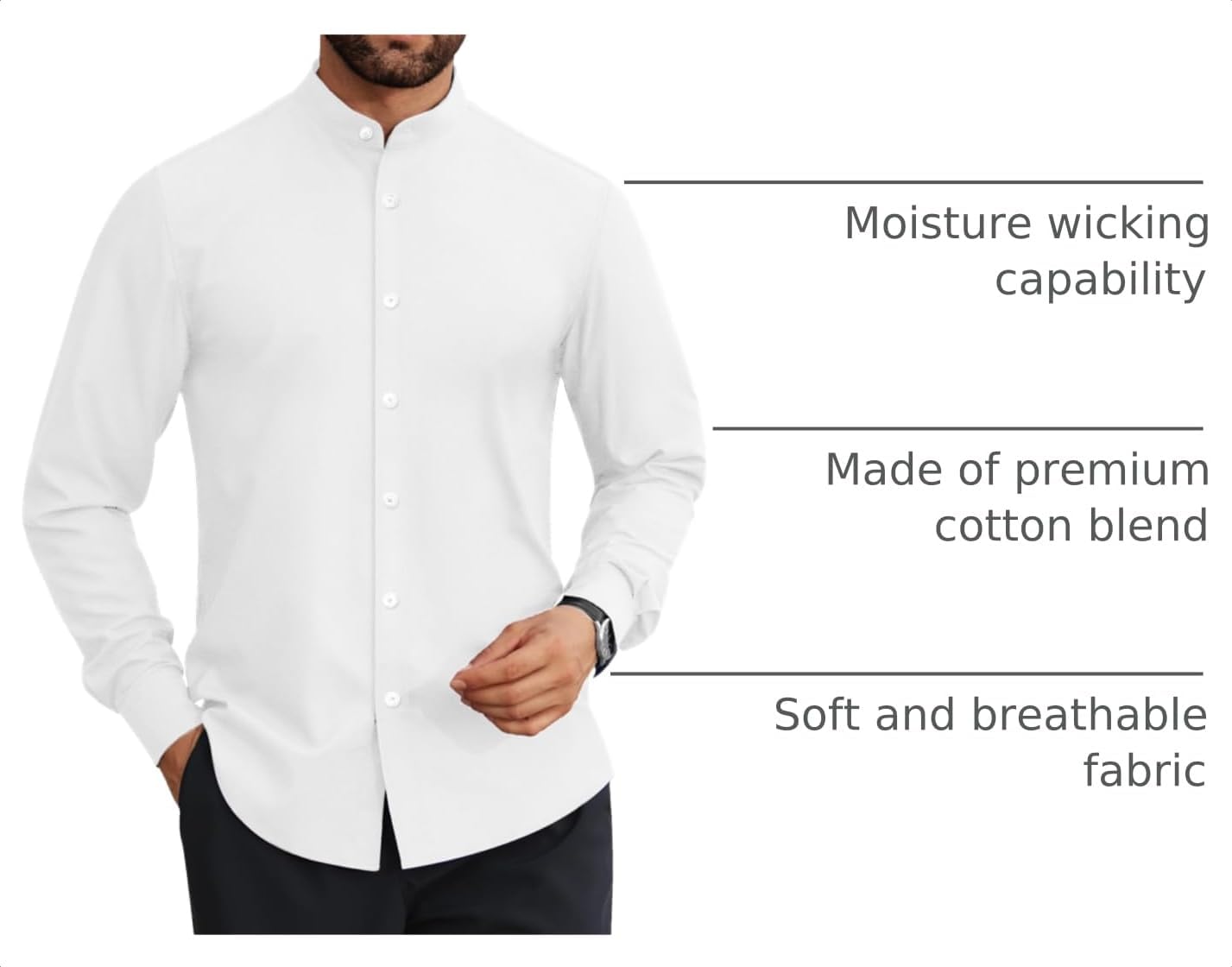 HOTLion Nardo Mens Dress Shirts Wrinkle Free Dress Shirts for Men Long Sleeve Button Down Shirts Banded Collar Shirts
