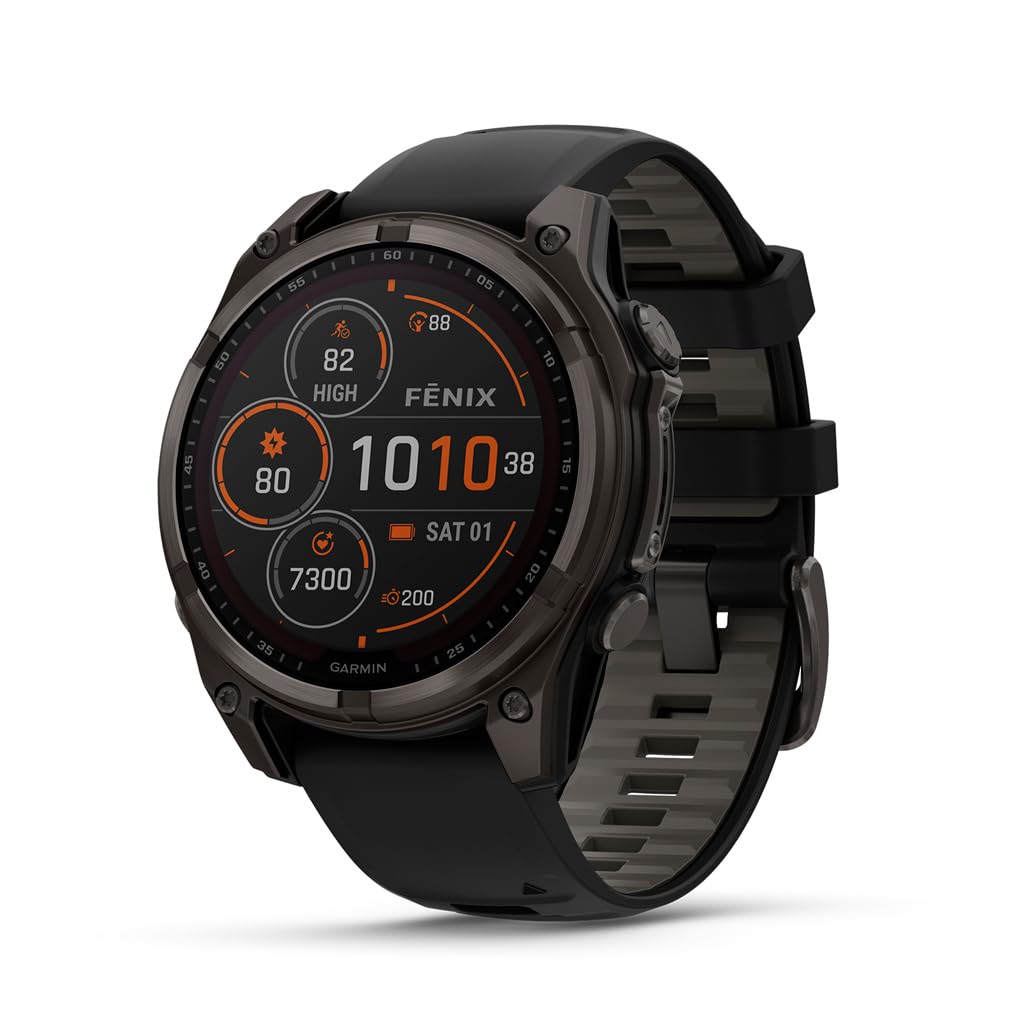 HOTGarmin fēnix® 8 – 51 mm, AMOLED, Premium Multisport GPS Smartwatch, Long-Lasting Battery Life, Dive-Rated, Built-in LED Flashlight, Slate Gray with Black Band | Built-in LED Flashlight, Dive-Rated to 40 M, Slate Gray Case with Black Silicone Band