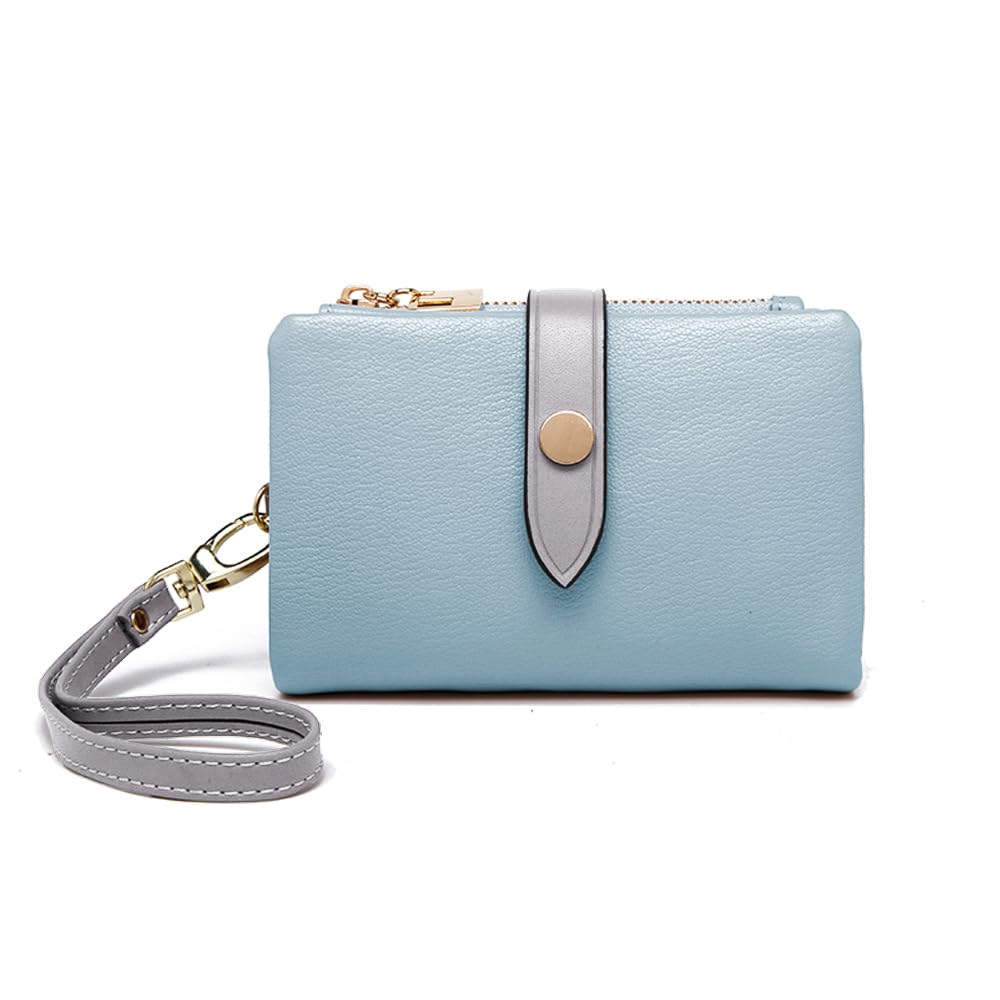 HOTWallets for Women Small Bifold Rfid Leather Ladies Wallets,Compact Wristlet Womens Billfold,Trifold Card Holder with Multi Credit Card Slot Zipper Coin Pocket and Wrist Strap(White)