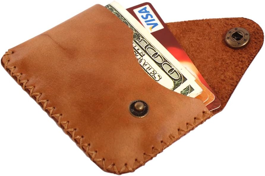 HOTYANTA Handmade Weaving sewing Genuine Leather slim Card Case Wallet Front Pocket Card Organizer