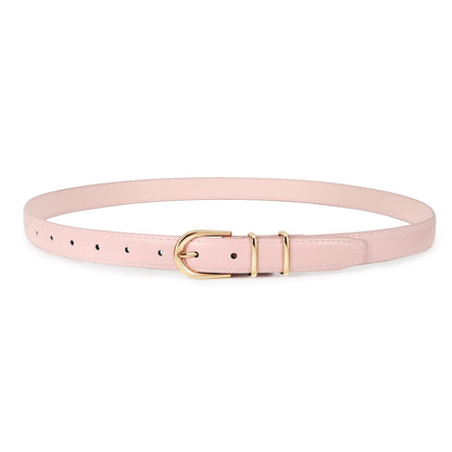 HOTJASGOOD Women Skinny Leather Belt for Jeans Pants Fashion Ladies Thin Belt for Dress with Gold Single Prong Buckle
