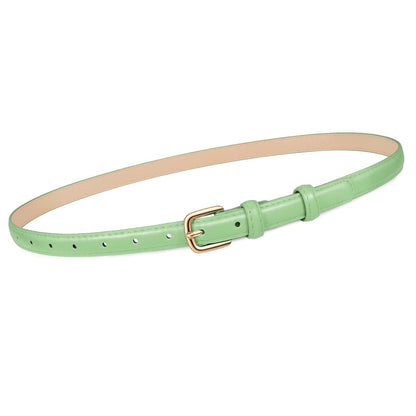 HOTJASGOOD Women Skinny Faux Leather Belt Thin Waist Belt for Women Jeans Dress Fashion Ladies Belt with Gold Buckle,21 Colors