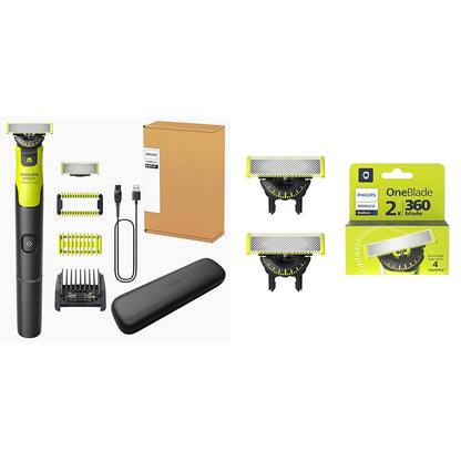 HOTPhilips Norelco for Face + Body, Electric Beard Trimmer, Shaver and Groomer, 5in1 Adjustable Comb, 1x Body Kit, Model QP2834/70, Black/Lime Green