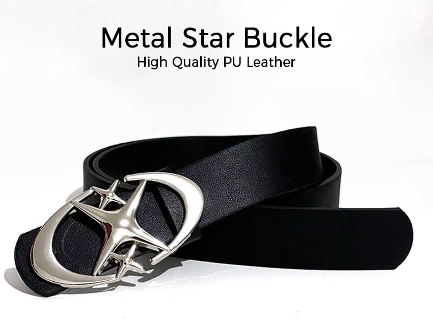 HOTY2k Belt Star Metal Buckle Vintage Gothic Punk Rock Emo Grunge Accessories Western Chunky Belts Trendy Y2k Clothes