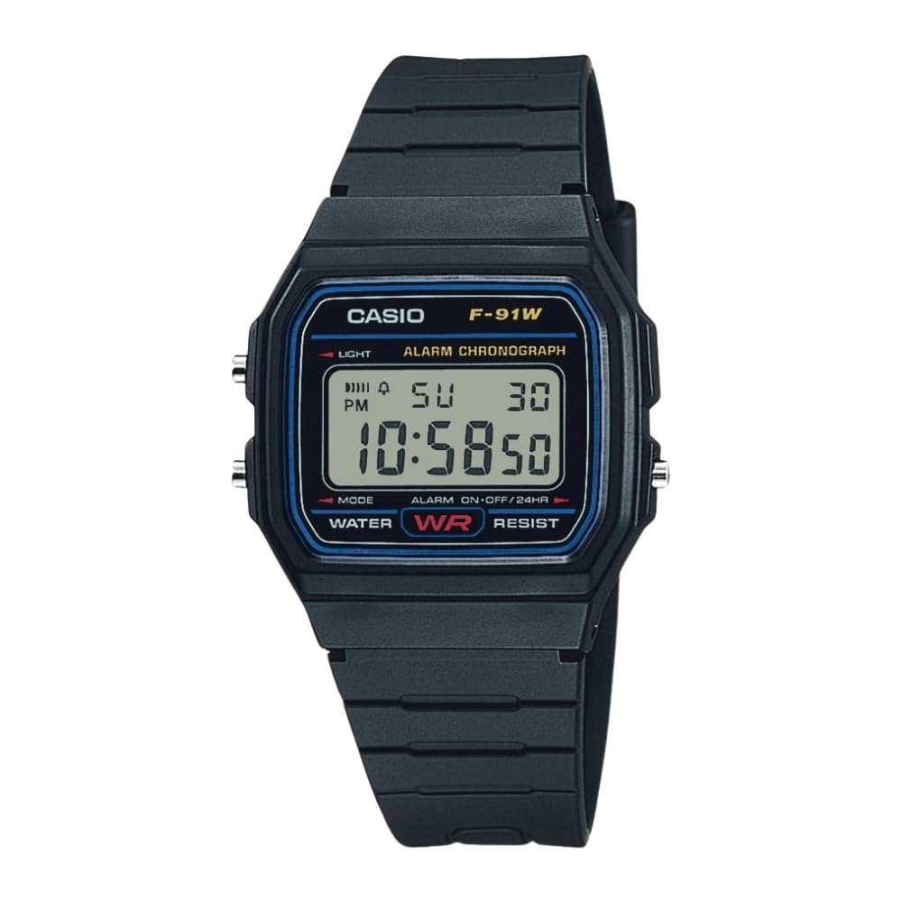 HOTCasio F91W Series | Digital Watch | Water Resistant | LED Light | 1/100 SEC Stopwatch | Regular Time Keeping (HR, Min, SEC, PM, Date, Day) | Daily Alarm | Lightweight | 7 Year Battery