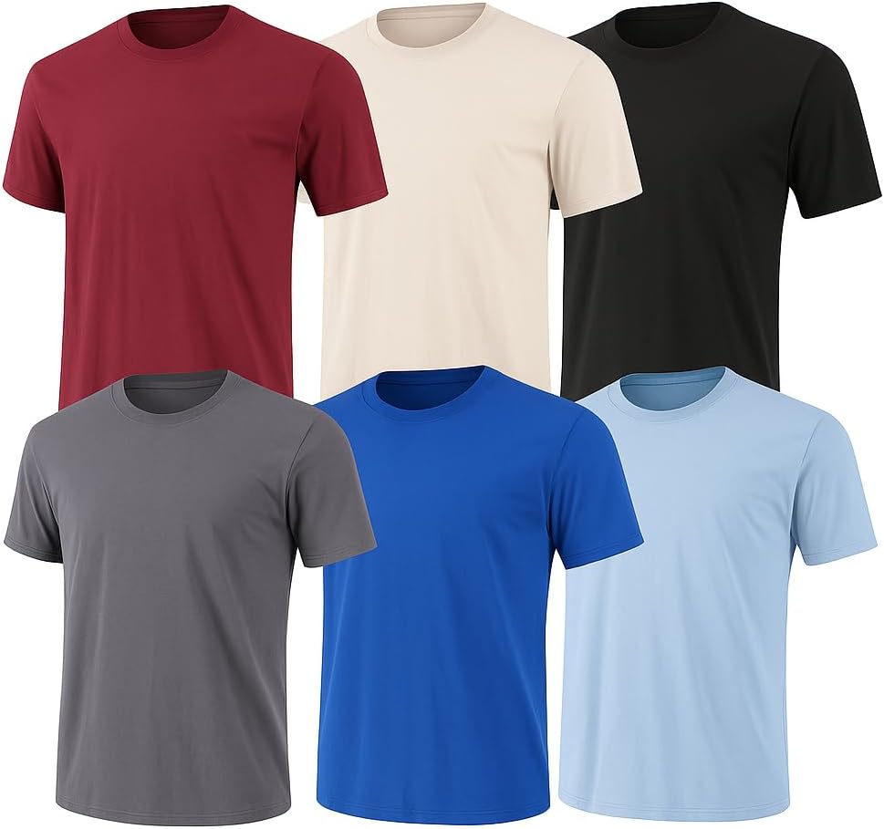 HOT6-Pack Bulk Men’s T-Shirts – Soft Pre-Shrunk Premium Cotton, Short Sleeves, Reinforced Collar, Crew Neck, Casual Fit