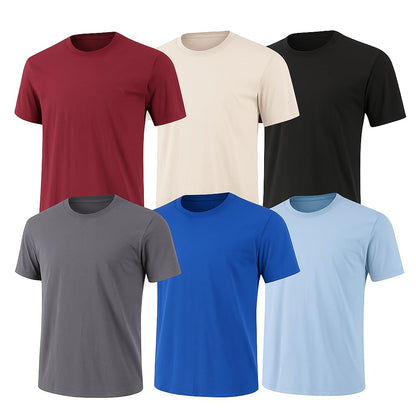 HOT6-Pack Bulk Men’s T-Shirts – Soft Pre-Shrunk Premium Cotton, Short Sleeves, Reinforced Collar, Crew Neck, Casual Fit