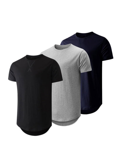 HOTJMIERR Mens 3 Pack Cotton Hipster Hip Hop Longline Crewneck T-Shirt