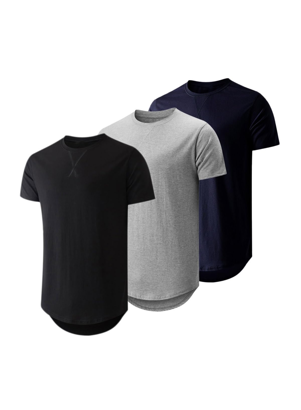 HOTJMIERR Mens 3 Pack Cotton Hipster Hip Hop Longline Crewneck T-Shirt
