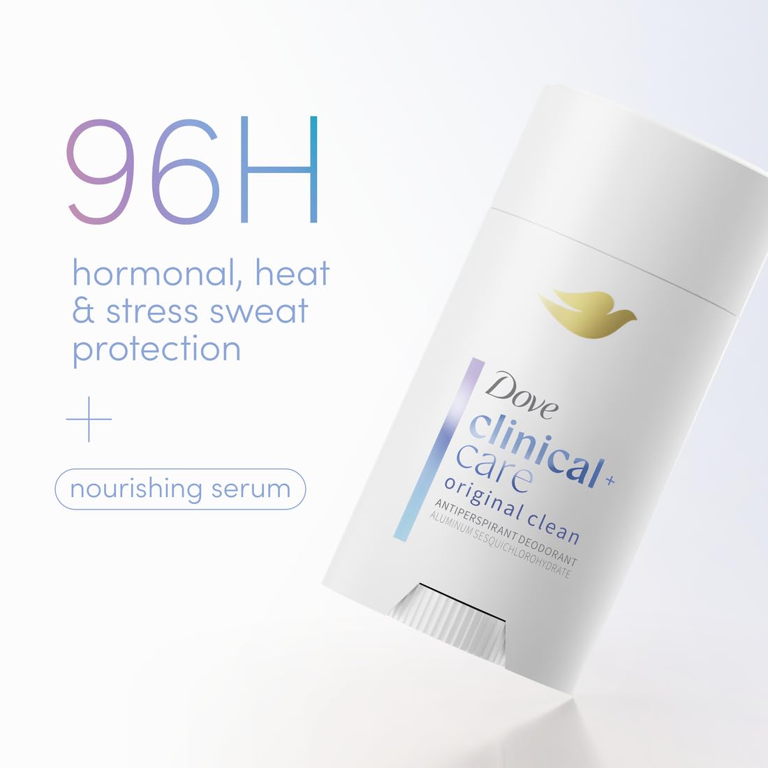 HOTDove Clinical + Care Antiperspirant Deodorant Stick for Women, 96H Clinical Strength Sweat & Odor Protection, With Nourishing Serum, Original Clean with Fresh Scent, 2.6 oz