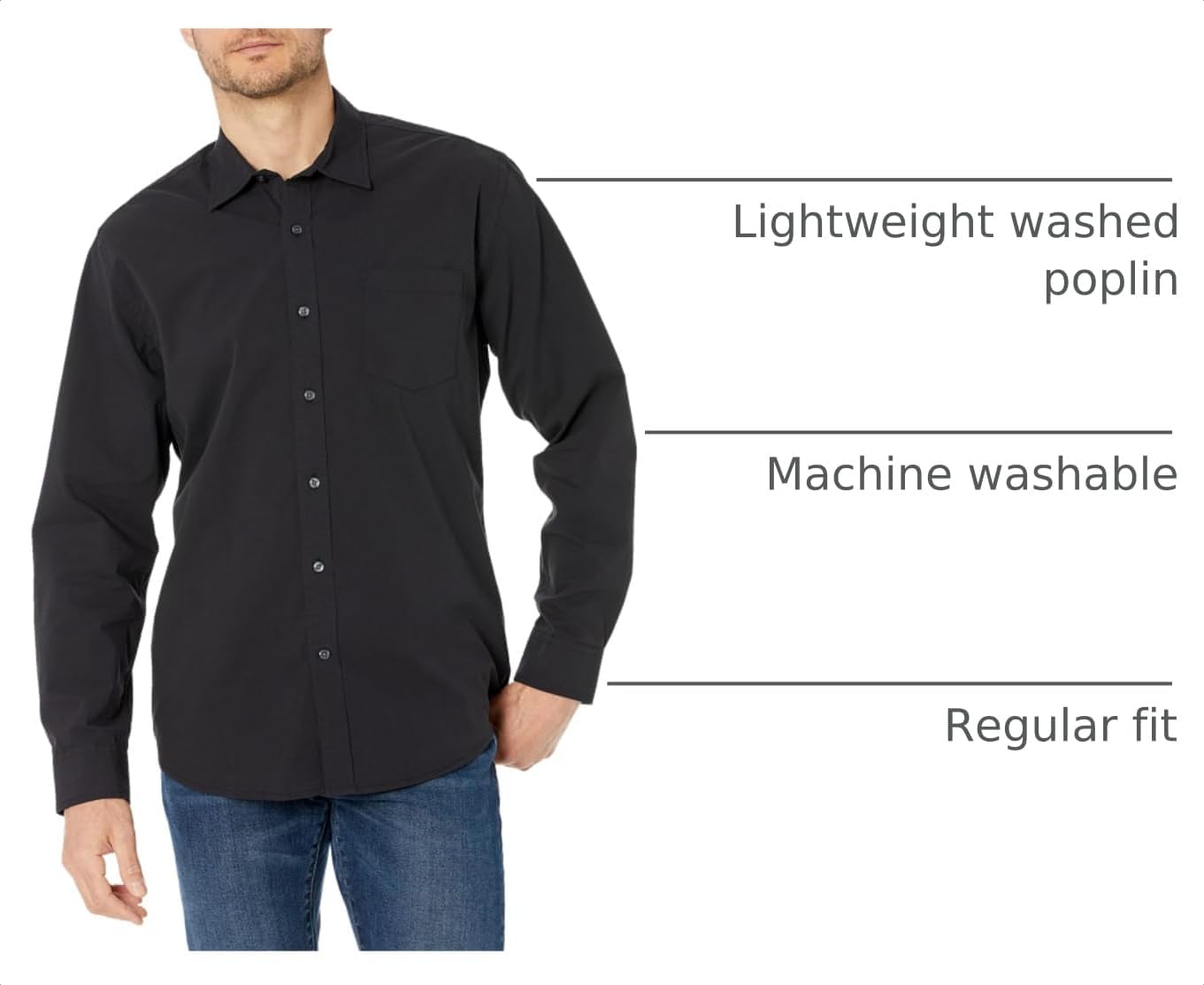 HOTAmazon Essentials Men's Regular-Fit Long-Sleeve Casual Poplin Shirt, Button Front, Business Casual, Collared