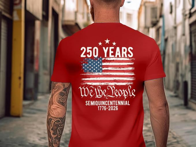 HOT250th Anniversary Shirts for Men 4th of July Shirt America Flag Patriotic Graphic Independence Day Casual Tops