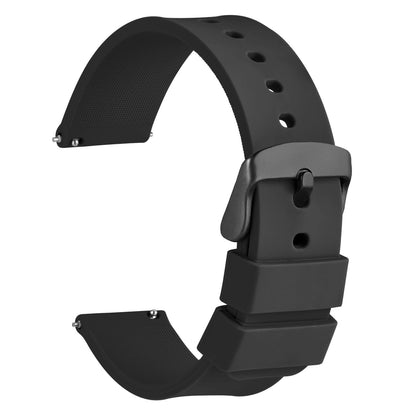 HOTWOCCI 20mm Silicone Watch Band, Quick Release Rubber Replacement Strap with Black Stainless Steel Buckle (Black)