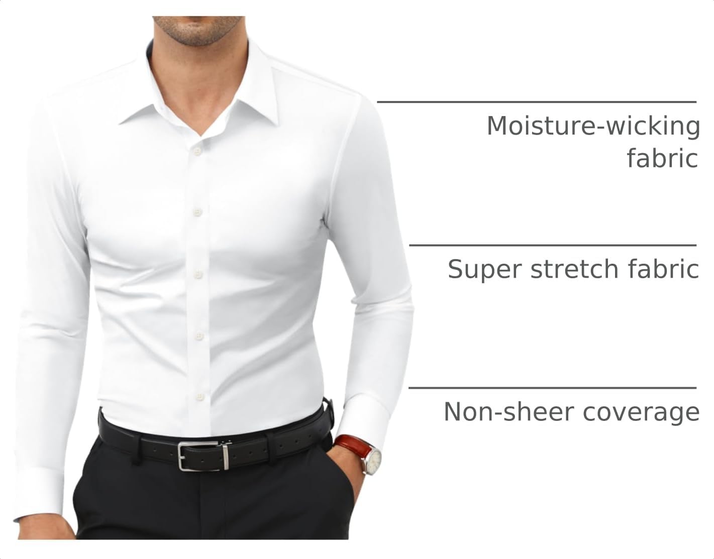 HOTLion Nardo Stretch Mens Dress Shirts Long Sleeve Slim Fit Dress Shirts for Men Muscle Fit Wrinkle Free Button Down Shirt