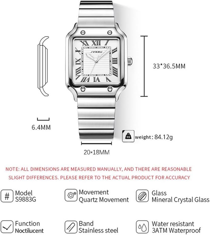 HOTClassic Square Watches for Men with Roman Numerals Casual Watch