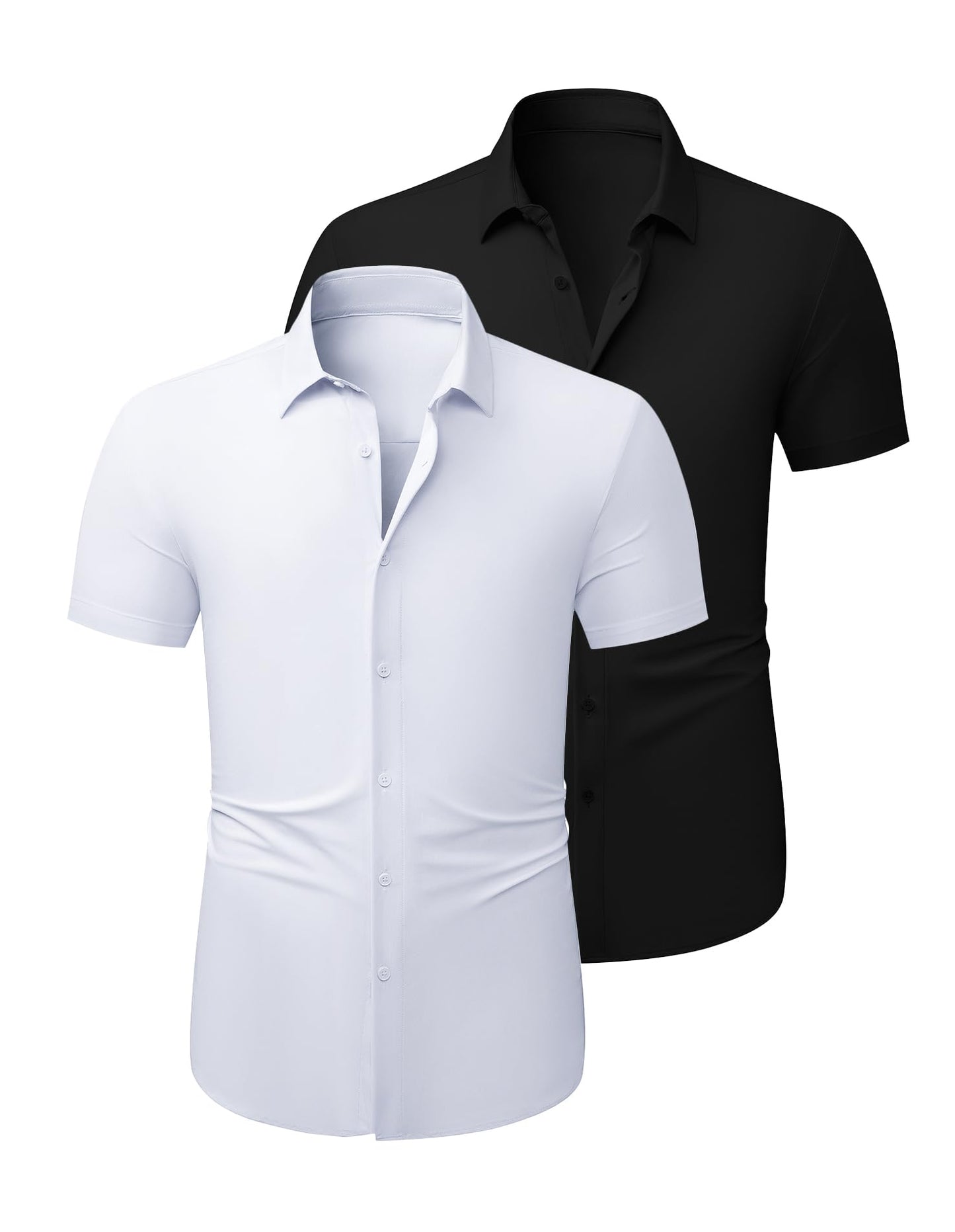 HOTJMIERR Men's Muscle Fit High Stretch Wrinkle-Free Button Down Dress Shirts Summer Casual Short Sleeve Shirt
