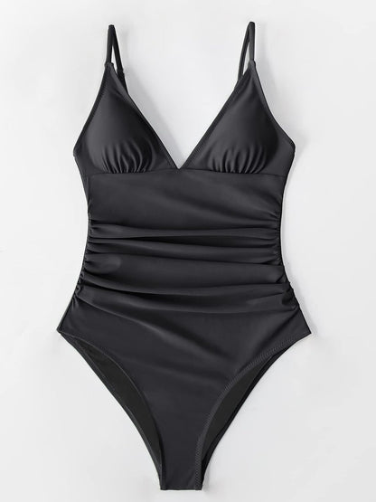 HOTCUPSHE Women's One Piece Swimsuit Tummy Control V Neck Bathing Suits | Adjustable Spaghetti Straps,Soft Removable Cups,Modest Bathing Suit For Vacation And Beach,Pool Side