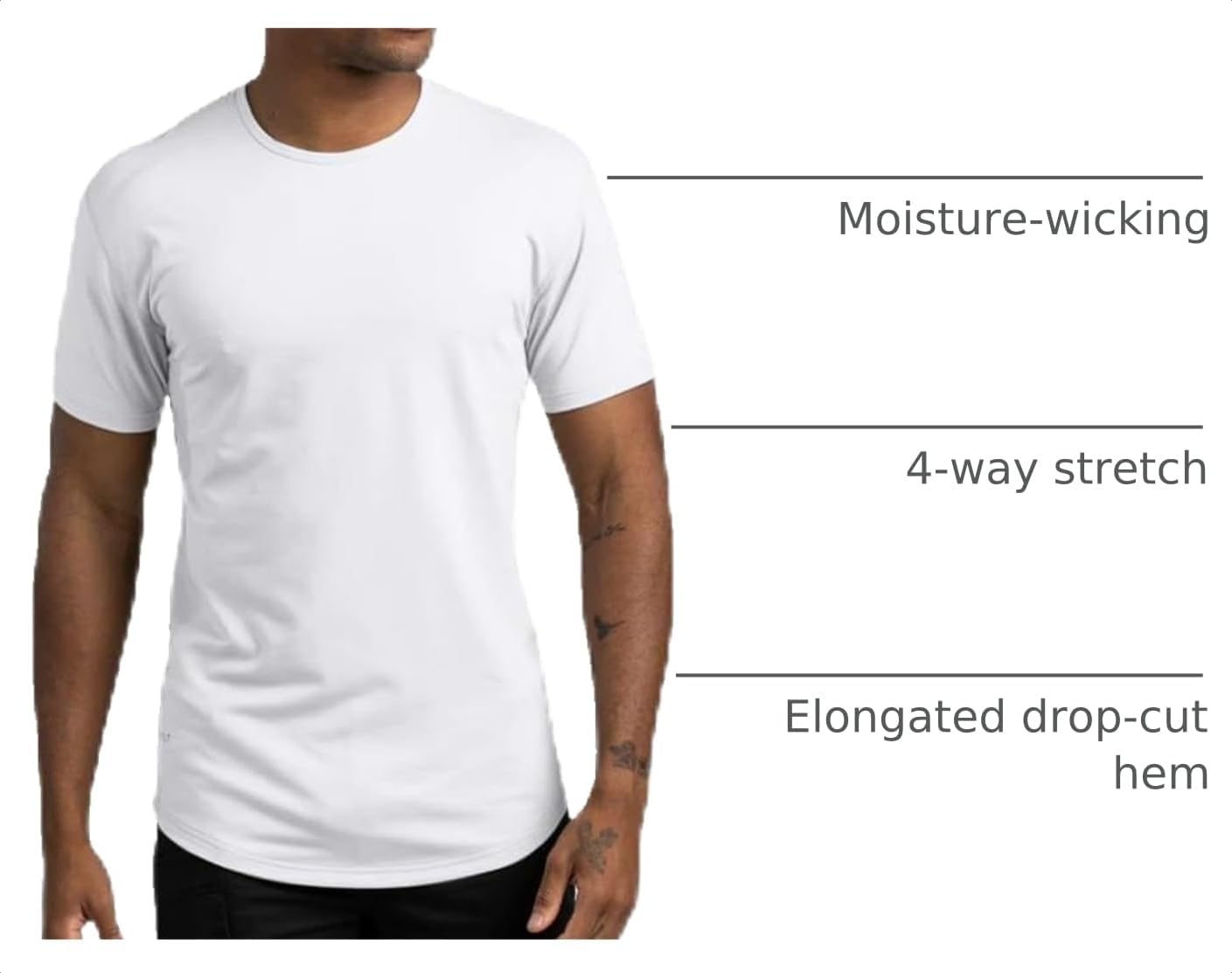 HOTBYLT Mens Drop-Cut Men's T Shirt, Slim Fit Plain Tshirts for Men, Drop Cut Basic Crewneck Tee, Wrinkle Resistant, Stretch Fit