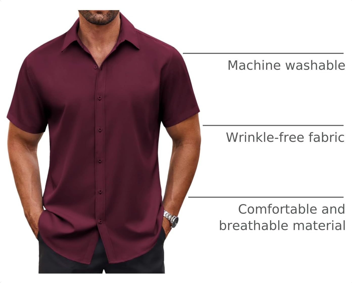 HOTCOOFANDY Men's Button Down Shirt Short Sleeve Dress Shirt Casual Beach Summer Wedding Shirt