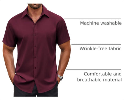 HOTCOOFANDY Men's Button Down Shirt Short Sleeve Dress Shirt Casual Beach Summer Wedding Shirt