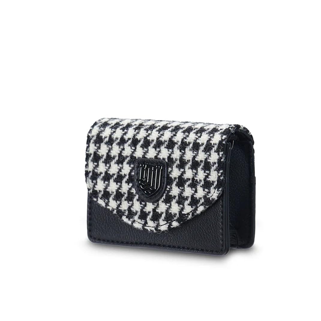 HOTIslander The Card Case - Made of Microfibre Leather & Harris Tweed, 4.13'x3.14' (Pink and Blue Tartan)