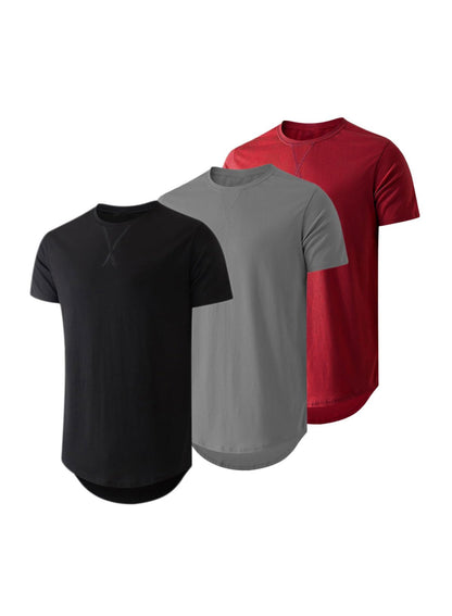 HOTJMIERR Mens 3 Pack Cotton Hipster Hip Hop Longline Crewneck T-Shirt