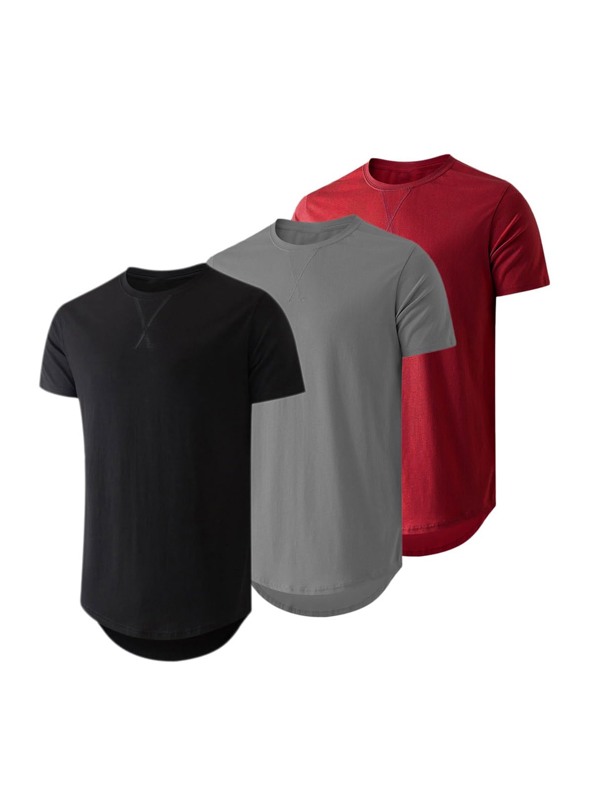 HOTJMIERR Mens 3 Pack Cotton Hipster Hip Hop Longline Crewneck T-Shirt
