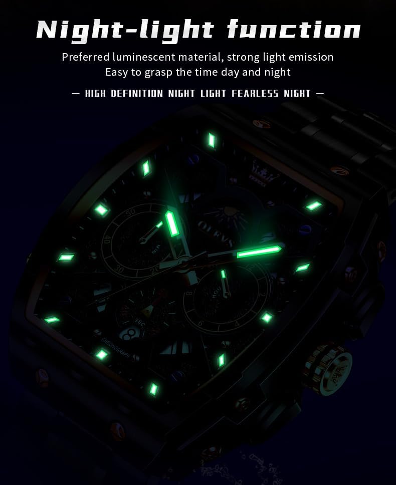 HOTOLEVS Men Watches Business Dress Chronograph Big Square Quartz Analog Male Watch Silicone Strap Waterproof Date Gift Mens Wrsit Watch Silver