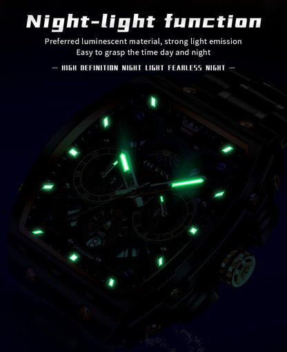 HOTOLEVS Men Watches Business Dress Chronograph Big Square Quartz Analog Male Watch Silicone Strap Waterproof Date Gift Mens Wrsit Watch Silver