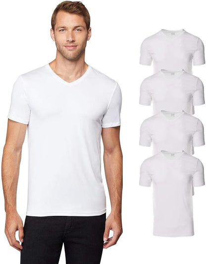 HOT32 Degrees Men's 4 Pack Cool V-Neck T-Shirt, Anti-Odor, Quick Dry Active, 4-Way Stretch